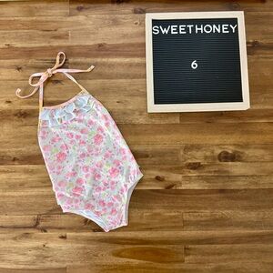 NEW SweetHoney Girls Mary One Piece Pink Floral Swimsuit 6 Ruffle Summer Beach